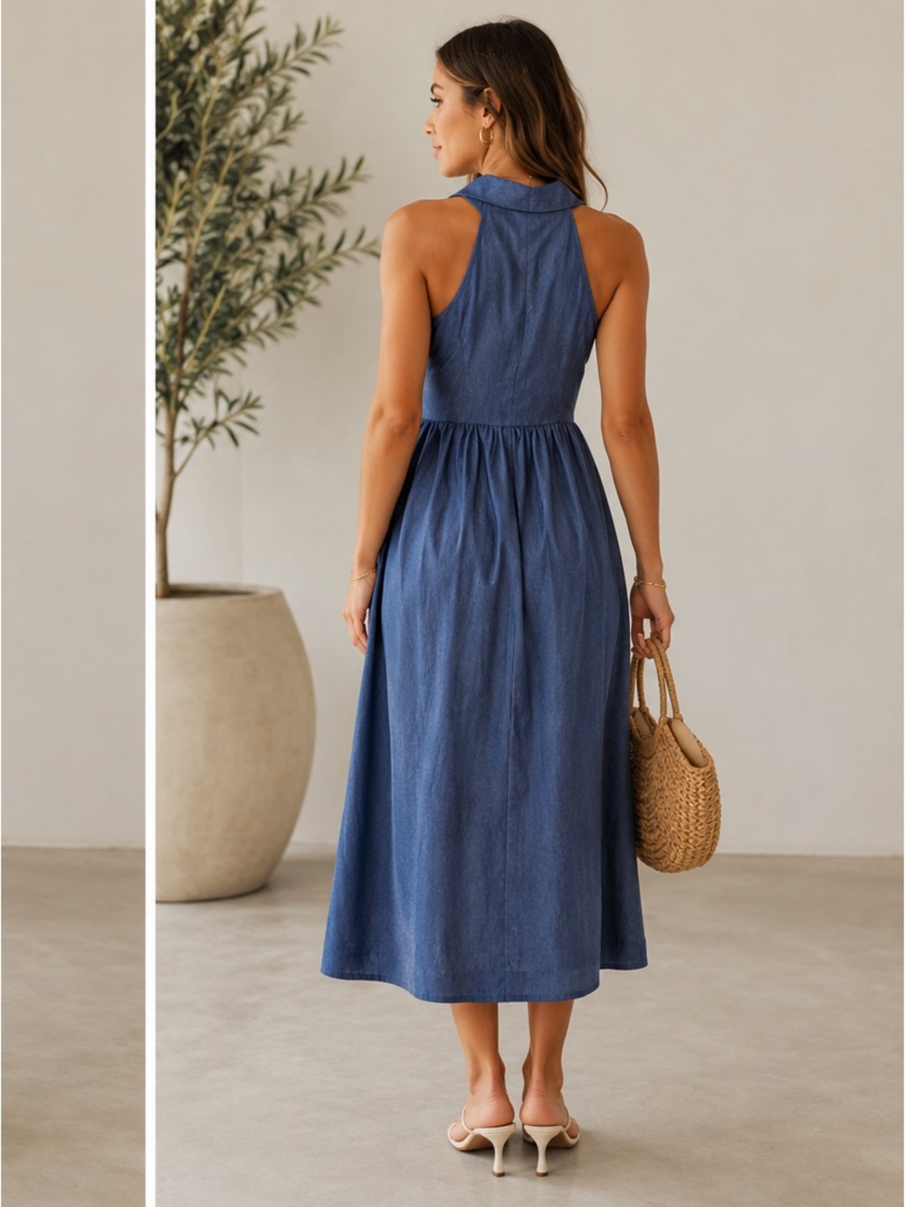 RIHOAS Blue Chambray Lapel Button Front Midi Dress Size S NWT - Picture 12 of 14